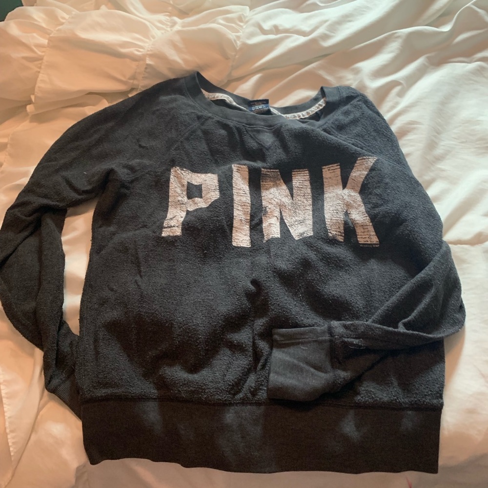 PINK Distressed Sweatshirt Terrycloth
